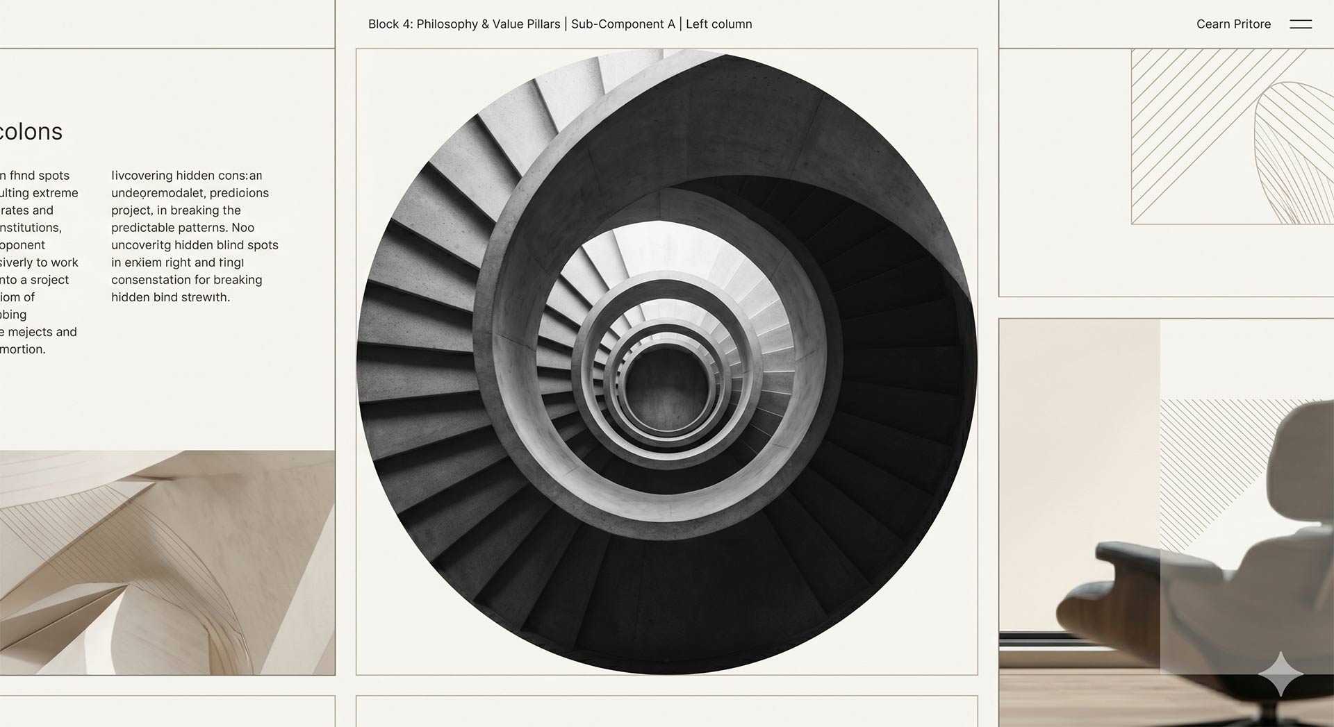 Spiral staircase representing Velora's step-by-step process for bringing a brand vision to life